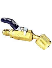 Yellow Jacket 93843. Válvula de bola compacta de ¼ pulgadas. Para añadir a tubos para carga y recuperación Ángulo de 45 grados ¼ pulgadas F. FL. X ¼ pulgadas M. FL