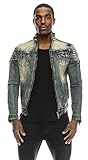 Angel Cola Men's Biker Slim Fitted Distressed Washed Denim Jacket
