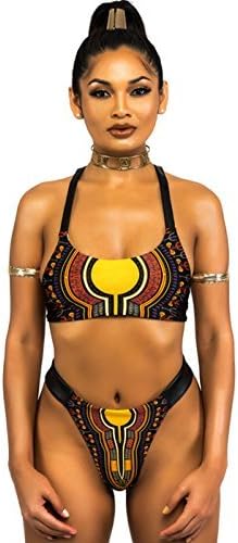 GUOYUJIANYI Women's African Tribal Metallic Print Cut Out Bikini Sets High Waist Monokini Swimsuit Backless Swimwear X-Large Tp12