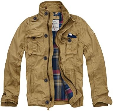 CALI HOLI Mens Flannel Lined Military Cargo Jacket Camel
