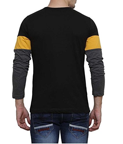 urbano fashion men's black, grey, yellow round neck full sleeve t-shirt
