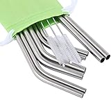 Mcool 8Pcs 4 Wide 4 Long Stainless Steel Straws for Yeti/Rtic/Ozark-8 Metal Smoothies Straws for 30&20 oz Tumblers+3 Brushes+1 Green Storage Pouch