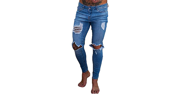 Vaqueros Rotos Hombre Slim Fit Jeans Rodilla Destruido Pantalones de Lápiz  de Mezclilla : Amazon.es: Ropa