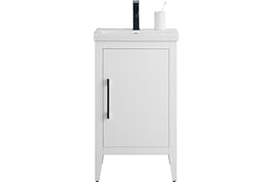 Vanity Art 20 inch Bathroom Vanity with Single Sink & Ceramic Top, Vanity Cabinet with Soft-Closing Doors, Solid Wood Frame, White, VA9020-W-MB1