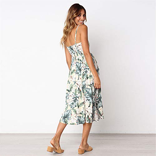LitBud Womens Dress Summer Spaghetti Strap Vintage Holiday Button Down Pockets Vacation Midi Swing Dresses for Ladies Leaves Yellow Size 6 8 M