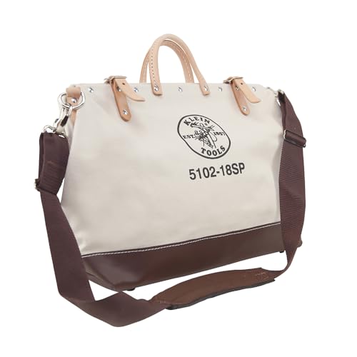 Klein Tools 5102-18SP Deluxe Canvas Tool Bag Made of Natural Canvas with 13 Interior Pockets and Detachable Shoulder Strap, 18-Inch