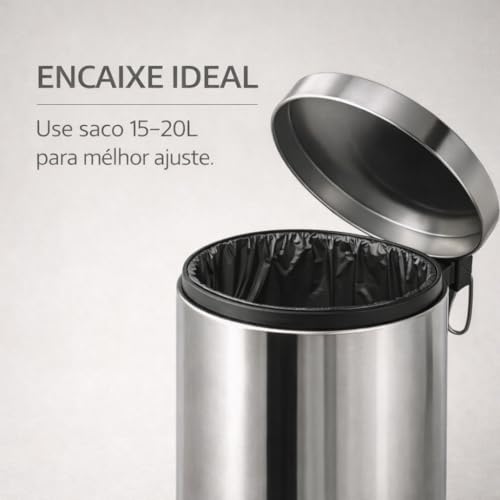 Lixeira Inox 12L com Pedal e Tampa Redonda 40cm Abertura Sem Mãos Compacta para Cozinha Banheiro Escritório Fácil Limpeza