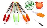 Silicone Kitchen Tongs Bundle With Basting Brush, Oven Mitt & Meat Thermometer - 12, 9 & 7 Inch Tongs For Salad, Grill & Barbecue (BBQ) - Stainless Steel Food Tongs With Silicone Tips For Grip