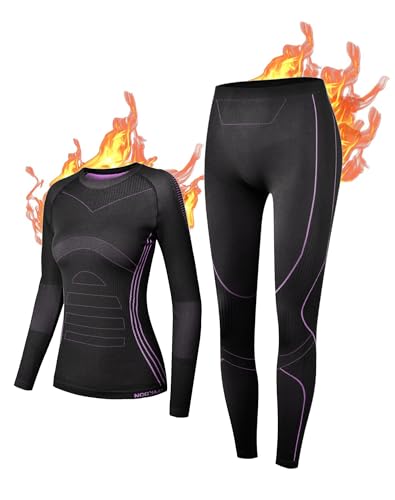 Nooyme Thermounterwäsche Damen Funktionsunterwäsche Warm &Amp; Atmungsaktiv Funktionswäsche Thermo Unterwäsche Skiunterwäsche Für Winter Sport, Integrierte Violett S