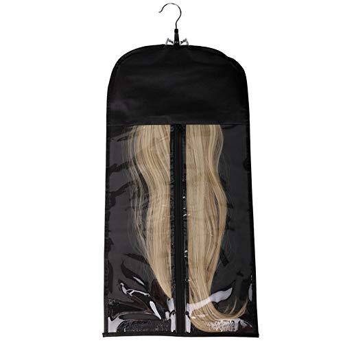 Hair Extensions Storage Dust Proof Bag Wig Storage Bags with Wooden Hanger Carrier Case Protection for Human Hair