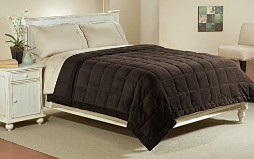 Luxlen Full / Queen Microfiber Blanket in Chocolate | Reversible: Soft Plush to Satin Cool | Staintech Treated