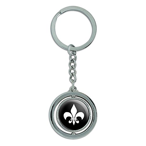 Fleur de Lis Black Spinning Round Metal Key Chain Keychain Ring