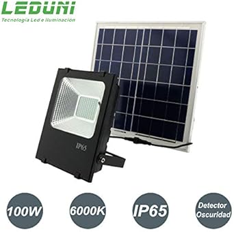 Foco LED Solar Exterior 100W Negro 6000LM IP66 Impermeable Luz ...