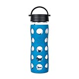 Lifefactory 16-Ounce BPA-Free Glass Water Bottle with Classic Cap and Silicone Sleeve, Teal Lake