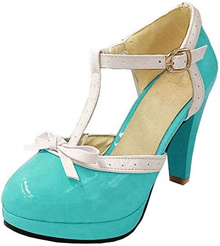 Vitalo Women's High Heel Platform Pumps with Bows Vintage T Bar Court Shoes