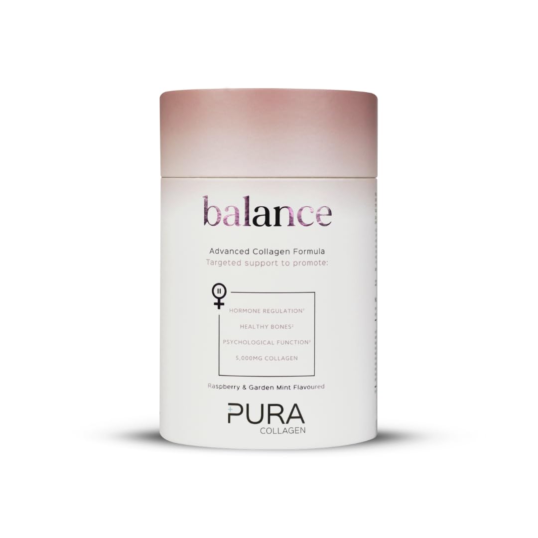 Pura Collagen Balance Powder for Women, 404g | 5,000 mg Bioactive Collagen Peptides, 600 mg KSM-66 Ashwagandha, Vitamins B6/B12/C & Magnesium | Advanced Formula to Support Hormone Balance & Menopause