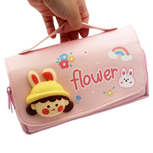 Gosytify Kids Cute Kawaii Stationery set for School Boys Girls Child Includes 1 Writing Case Box, 6 Gel Pens, 6 Pencils, Eraser (Pink)