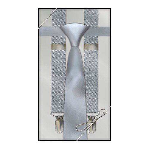 Suspender & Neck Tie Set Silver Mens