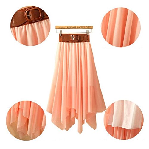 LaiGouMai Women's Double Layers Chiffon Irregular High Low Summer Beach Skirt