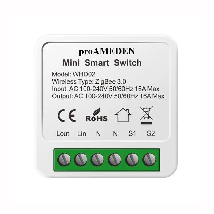 proAMEDEN ZigBee 3.0 Smart Switch 16A Mini Smart Switch Wifi Switch Module Switch Compatible with Alexa and Google Home Assistant (ZigBee, 1/on)