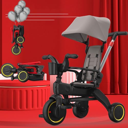 Carriola para Bebé Portátil,Rápidamente Plegable de Triciclo para Niños,4 en 1 Triciclo ,Triciclos para Niños Pequeños De 1 a 6 Años,Carriola de Bastón Ligera,Reclinable y Acolchado con Giro 360°