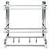 MyGift Wall Mounted Stainless Steel Bathroom Shelf Storage Rack Organizer with 2 Tier Glass Shelves,Towel Bar and 4 Hooks
