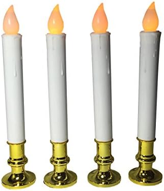 Flameless Taper Candles with Auto Timer and Removable Gold Base Set of 4(Battery not include)