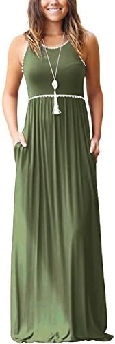 WEACZZY Women's Round Neck Sleeveless Loose Plain Vacation Days Maxi Dresses Casual Long Dresses with Pockets