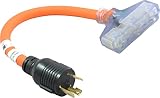 AC WORKS L5-30 30Amp 3-Prong Locking Generator Distribution Cord (1.5FT L5-30 to Tri-Household Flexible)