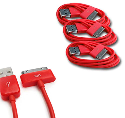 3 Pack of 3 Metre Extra Long Red 30-Pin USB Data Sync Charging Cable Compatible with Apple iPhone 4 4S 3G 3GS Apple iPad 1st 2nd 3rd Gen iPod 5th Gen classic nano Gen Touch