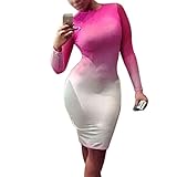 Women Long Sleeve O-Neck Reseo White Gradient Bodycon Cocktail Clunwear Dress