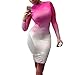 Women Long Sleeve O-Neck Reseo White Gradient Bodycon Cocktail Clunwear Dress