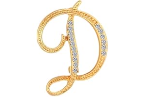 DSADKI A-Z Lette Brooch 26 Initial Pins Gold Plated Metal Brooches - Clear Crystal Rhinestone Brooch Breastpin for Women