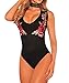 Shawhuwa Womens Sexy Embroidered Choker Bodysuit Clubwear Tops (Small, Black 13)