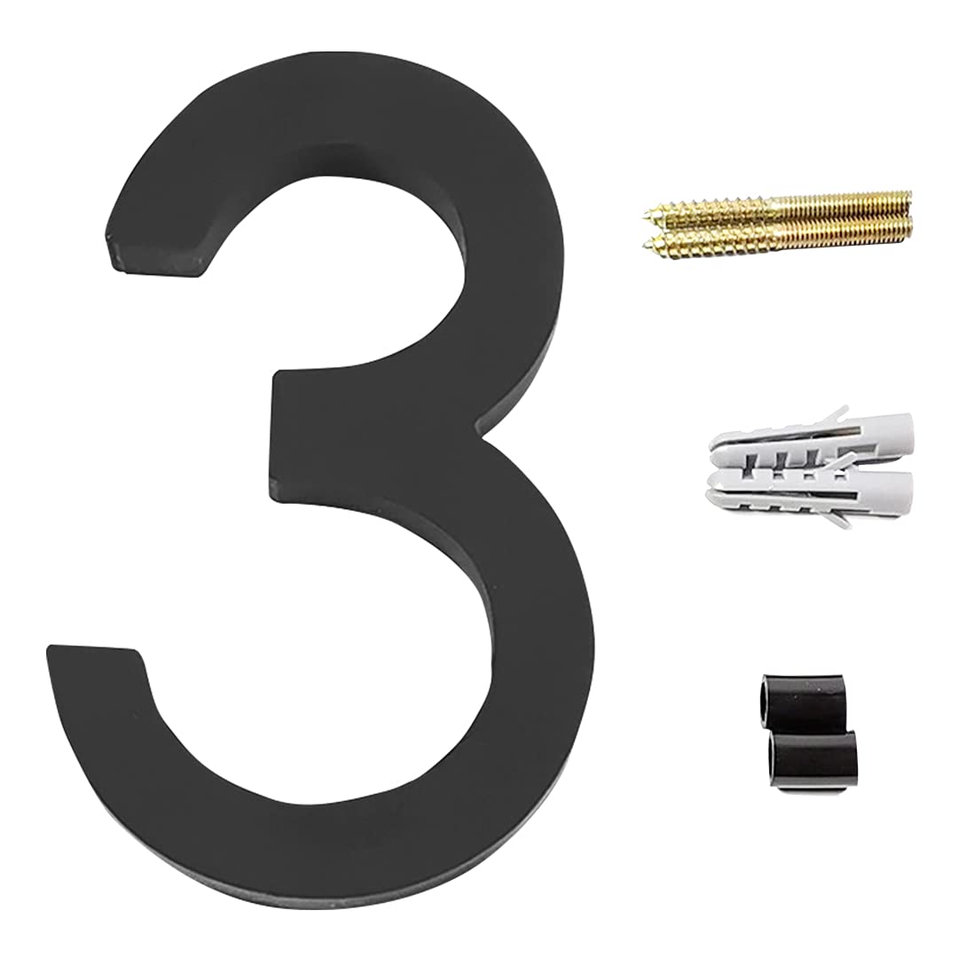 Zayookey Floating House Numbers Modern Door Adress Numbers 4.72 Inch Black Street Numbers for Mailbox Yard Home Wall Door Garage Gate with Nail Kit (Door Number 3)