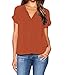 LILBETTER Women Chiffon Blouse V Neck Short Sleeve Top Shirts(Orange,Small)