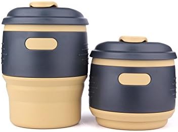 OthanTeker Collapsible Silicone Coffee Cup, Portable Coffee Mug, Reusable Travel Foldable Cup, Food-Grade BPA Free Silicone, Leak Proof Locked Lid, Cups for Travel Home Work, 12 oz (Wheat Yellow)