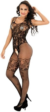 Steen Women's Floral Crotchless Bodystockings Sexy Strap Open Fishnet Bodysuits For Black