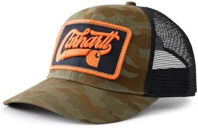 Carhartt Men's Washed Duck Flat Brim Eagle Graphic Cap, Amber