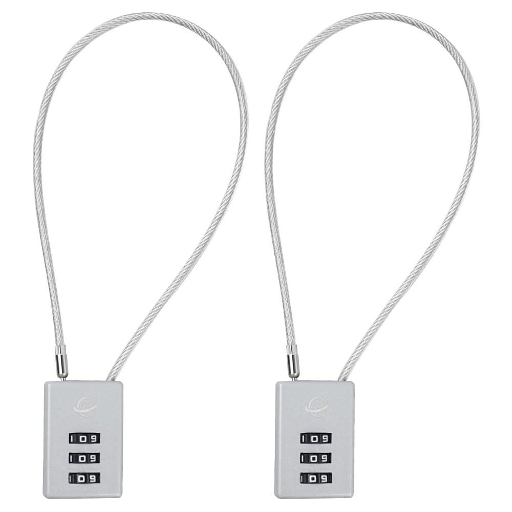 SISAV 3 Digit Cable Combination Lock 12 inches Cable for School Gym Locker,Filing Cabinets,Helmet,Toolbox,Luggage Suitcase,knapsack,Grey 2Pack