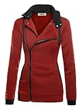 DJT Women's Oblique Zipper Slim Fit Hoodie Jacket X-Large Dark Red