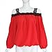 Sunward(TM) Women Sexy Off Shoulder Long Sleeve Lace Chiffon Blouse (Large, Red)