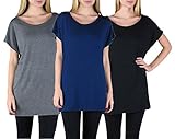 Free to Live Women's 3 Pack Long Kimono Sleeve Loose-fit Oversized Tunics