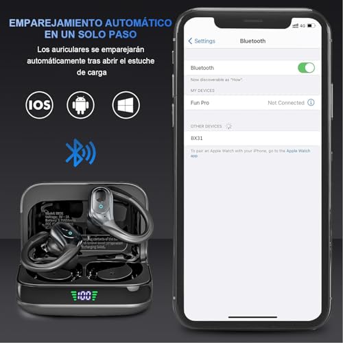 Fones de ouvido esportivos sem fio, fones de ouvido estéreo Bluetooth, 75 horas de reprodução, com microfone HD, cancelamento de ruído ENC, tela de LED duplo, à prova d'água IP7