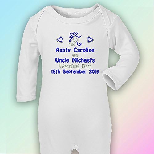 Wedding Day - Names - Embroidered, Romper in White - 3-6 Months - Royal Blue & Light Grey Thread