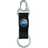 Ford Script Logo Keychain with Leather Fabric Belt Clip-On Carabiner