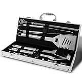 Monbix GL-80718 18 Pieces Heavy Duty BBQ Grill Tool Set For Men Dad - Outdoor Camping Cooking Professional Stainless Steel Barbecue Accessories In Aluminum Case