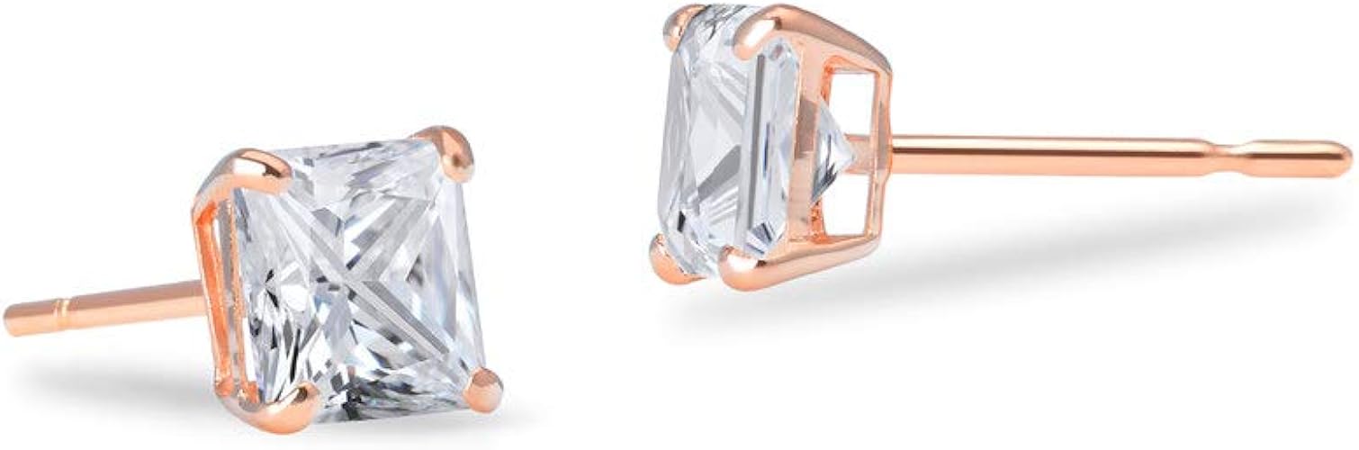 Amazon.com: SOLIDGOLD - Genuine 14K Gold CZ Stud Earrings Rose Gold
