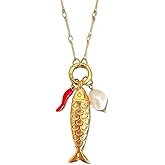Jemant Beachy Necklaces For Women Starfish Seashell Tortoise Dolphin Pearl Heart Shell Fish Tail Charm Boho Dainty Stackable Layered Choker Necklace Summer Beach Stainless Steel Jewelry Travel Gift