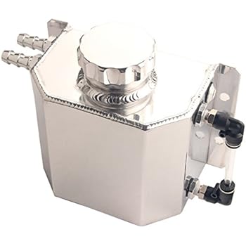Dewhel JDM Universal 1L Coolant Radiator Overflow Recovery Water Tank Reservoir Bottle Polished Aluminum (Silver)